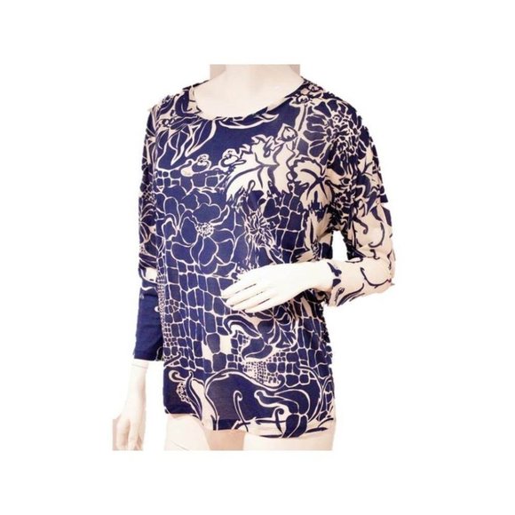 EMILIO PUCCI Blue White FLORAL Print SHIRT Top COTTON SILK  Made in Italy $400+ - Picture 1 of 1